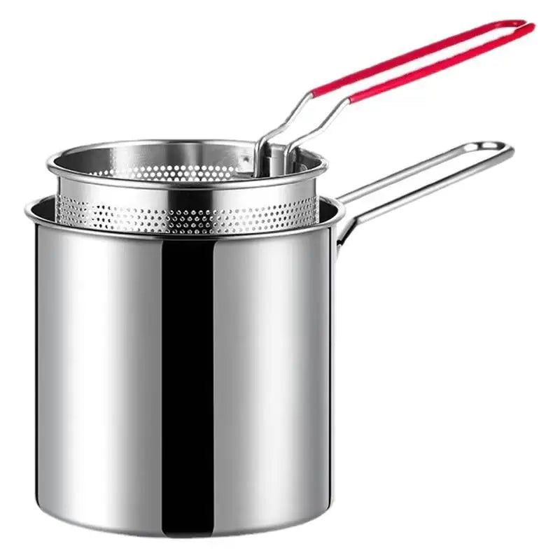 Stainless Steel Deep Fryer With Frying Basket Multifunctional Small Pot Kitchen Specific Frying Chicken And Other Cooking Tools Peaceful Pleasures Health and Wellness silvery