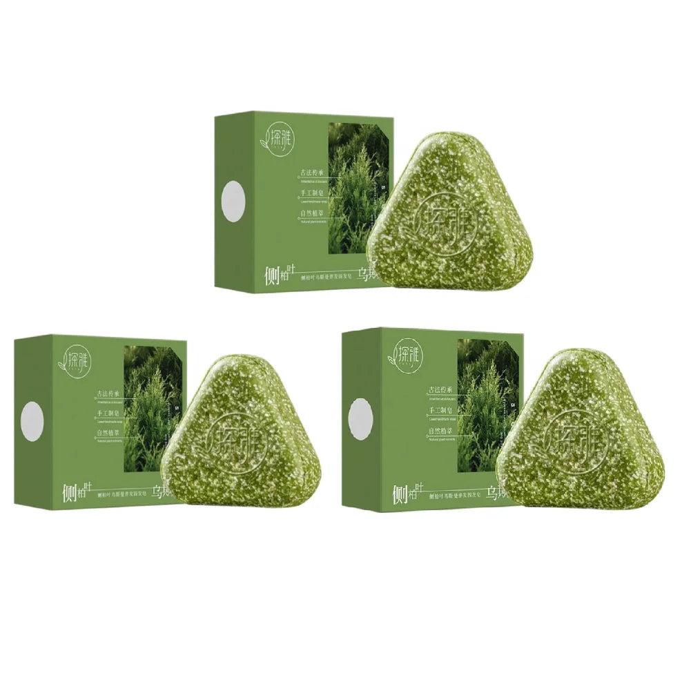 1/3PCS Usman Grass & Platycladus Natural Herbal Shampoo Soap Strengthens Roots Controls Oil Cleanses Scalp Hair Growth Hair Soap Peaceful Pleasures Health and Wellness Three-piece set