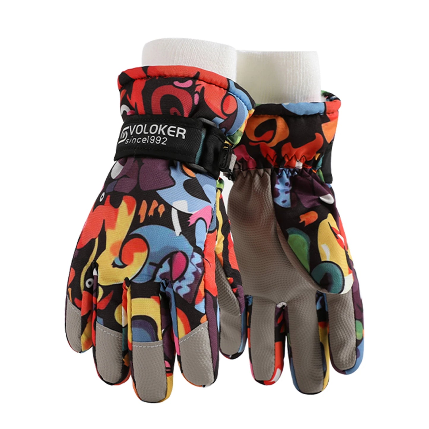 Kids Winter Ski Gloves Thermal Fleece Lined Lightweight Warmth Boys Girls Full Palm Non Slip Gloves for Outdoor Skiing Running Peaceful Pleasures Health and Wellness Graffiti S