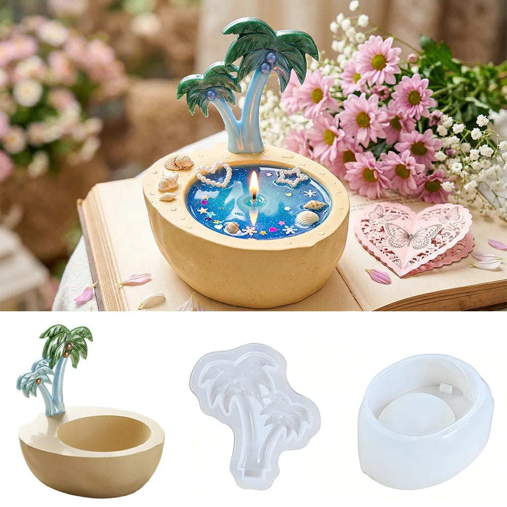 Palm Tree Coconut Bowl Silicone Mold | DIY Resin Cement Candle