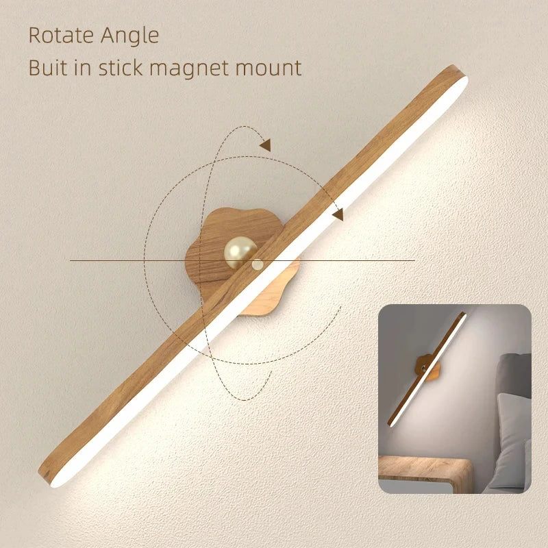 Wooden LED Night Light Mirror Front Fill Light Portable Rechargeable Magnetic Wall Lamp For Bedroom Bedside Lamp Touch switch Peaceful Pleasures Health and Wellness