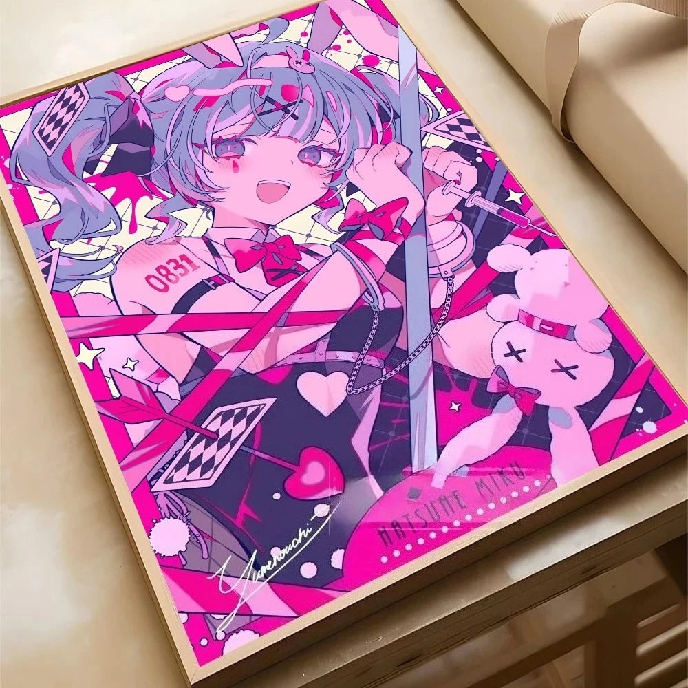 Virtual Idol H-Hatsunes MikU Poster Poster Paper Print Home Living Room Bedroom Entrance Bar Cafe Art Painting Decoration Peaceful Pleasures Health and Wellness 4-1PC 20x30cm