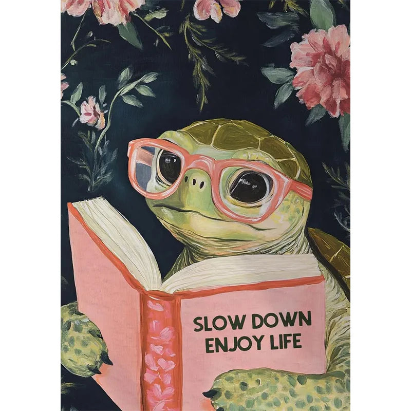 Animal Reading Canvas Poster | Kids Room Inspirational Wall Art