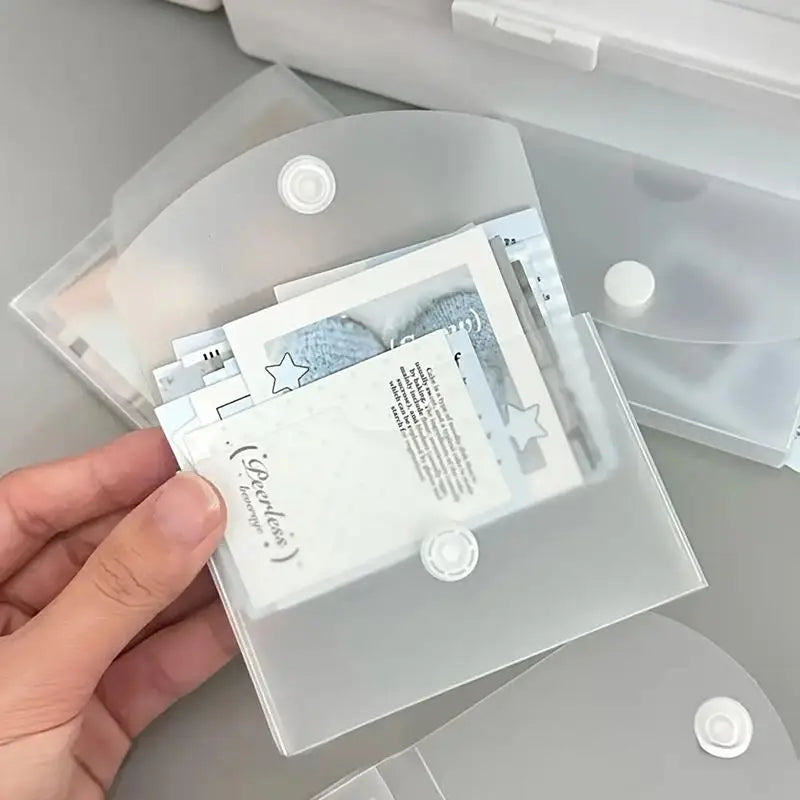 Frosted Semi‑Transparent Snap Closure Storage Case Flip Top Photocard Dust Holders Mini Card Organizer Box for Stamp Stationery Peaceful Pleasures Health and Wellness