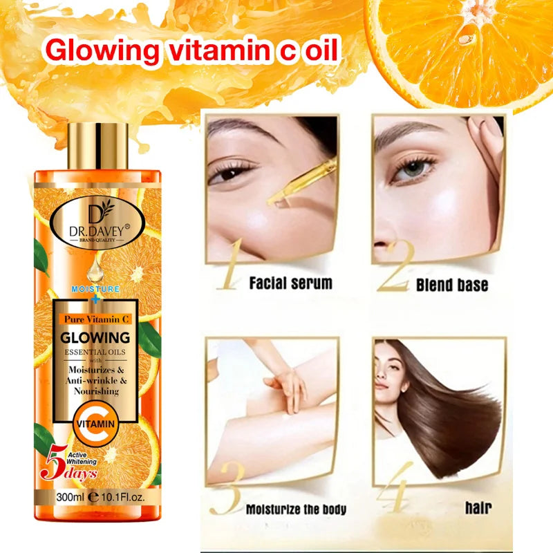 300ml Dr. Davey Vitamin C Skin Care Oil Moisturizes and Nourishes Skin Large Capacity Full Body Essential Oil Peaceful Pleasures Health and Wellness