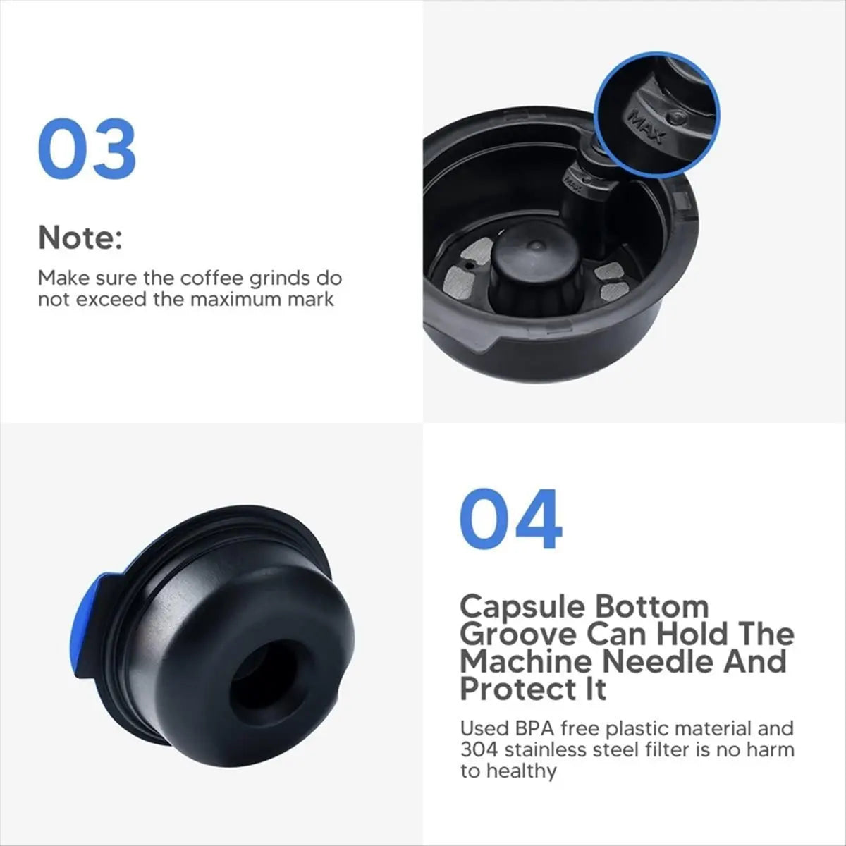 *ABDH For Bosch Reusable Coffee Capsules Reusable Capsules Coffee Tamper. 180ml Peaceful Pleasures Health and Wellness