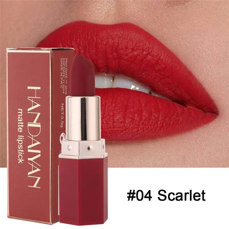 Handaiyan 6-Color Matte Waterproof Velvet Lipstick – Long-Lasting