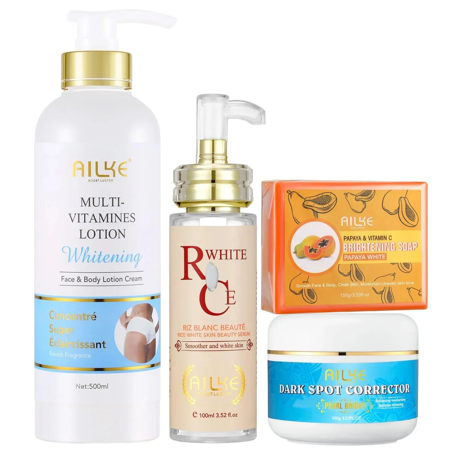 AILKE Multi-Vitamin Skin Care Set – Brightening & Dark Spot Removal Peaceful Pleasures Health and Wellness 4 in 1 Set GERMANY