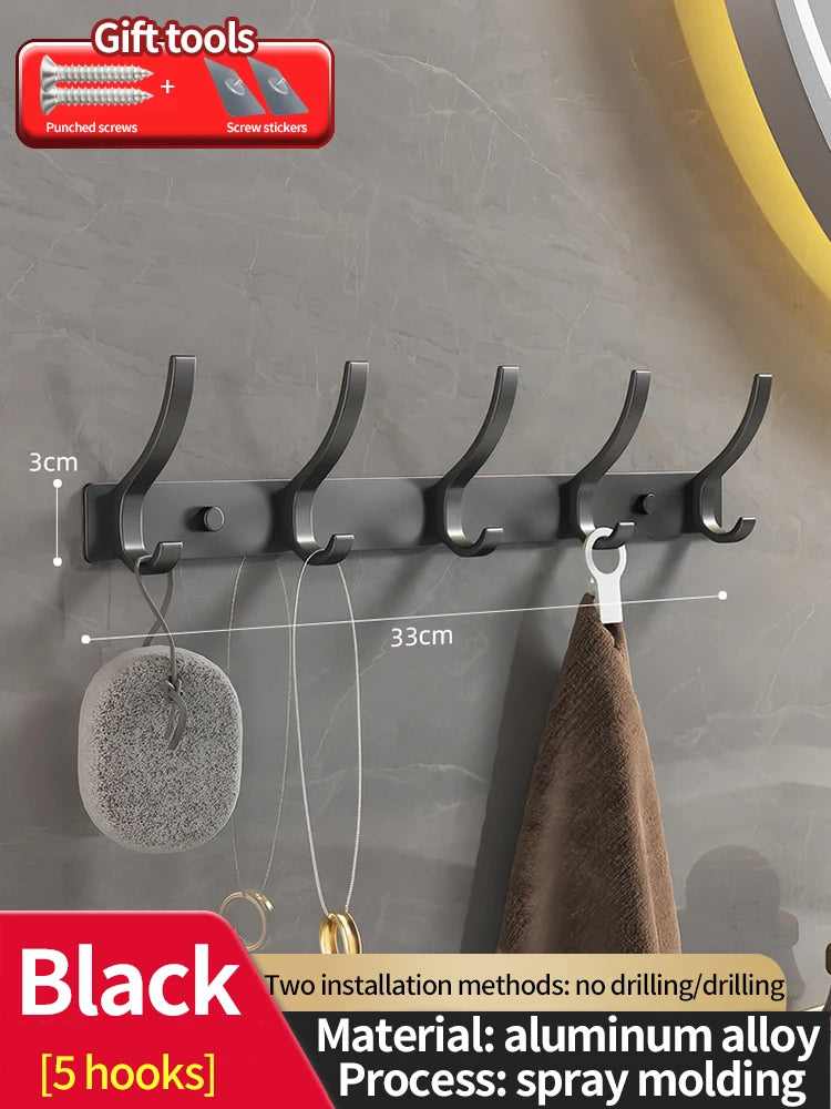 No-Drill Aluminum Wall Hooks – 6-Pack Robe & Clothes Hanger