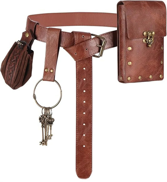 Cosplay Medieval Retro Belt Viking Knight Copper Coin Waist Bag Peaceful Pleasures Health and Wellness Style H 4PCS One Size