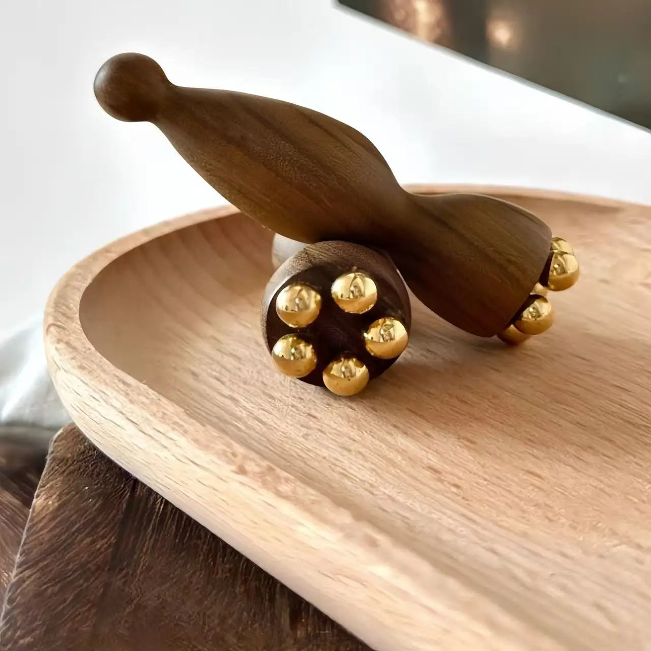 Brass Rosewood Lotus Seedpod Face Gua Sha Tool - Hot Massage Beauty Tool Eye Relaxation Dark Circles Meridians Acupoint Massage Peaceful Pleasures Health and Wellness