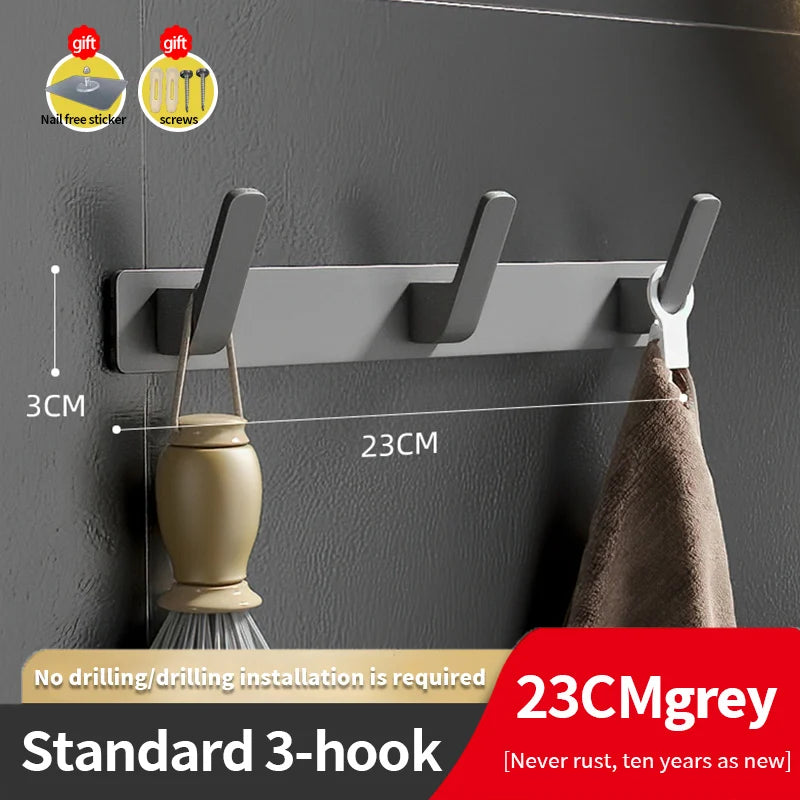 YUNJIEYA 6-Hook Aluminum Wall Rack | Kitchen & Bathroom Hooks