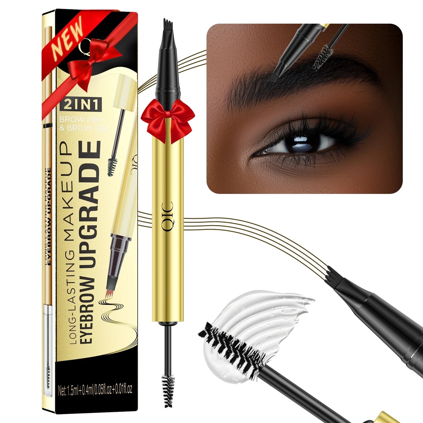 QIC 4-Tip Waterproof Liquid Eyebrow Pen – 5 Colors