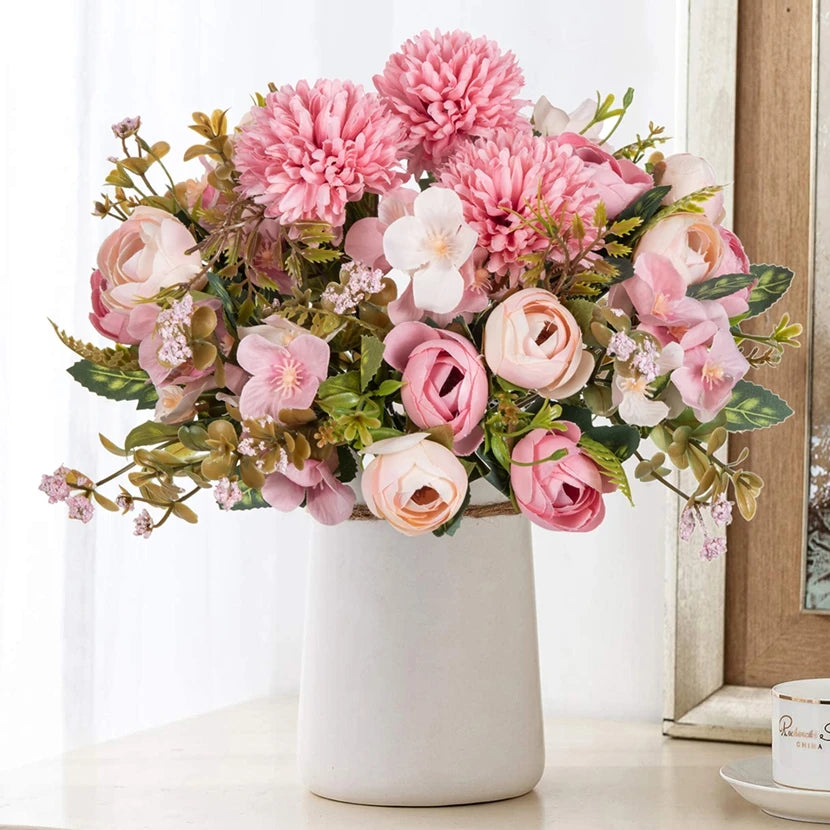 Silk Tea Rose Bud Bouquet | Artificial Flowers for Home & Wedding