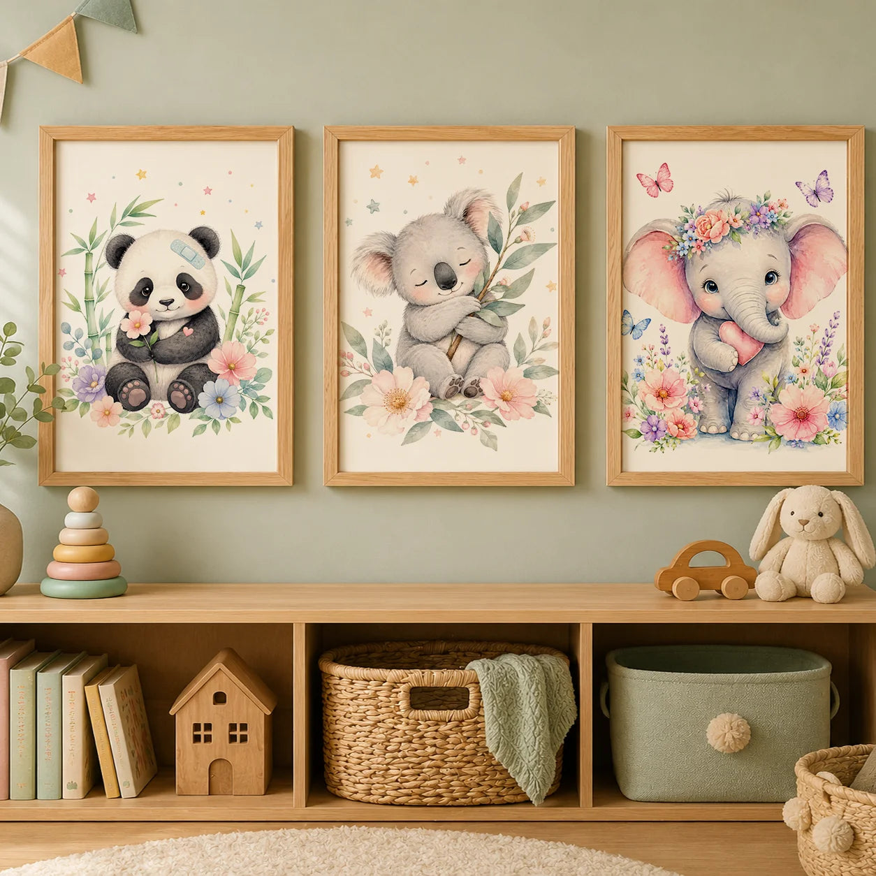 Nursery Animal Wall Art Canvas Painting Watercolor Cartoon Poster Baby Bedroom Home Decor Peaceful Pleasures Health and Wellness