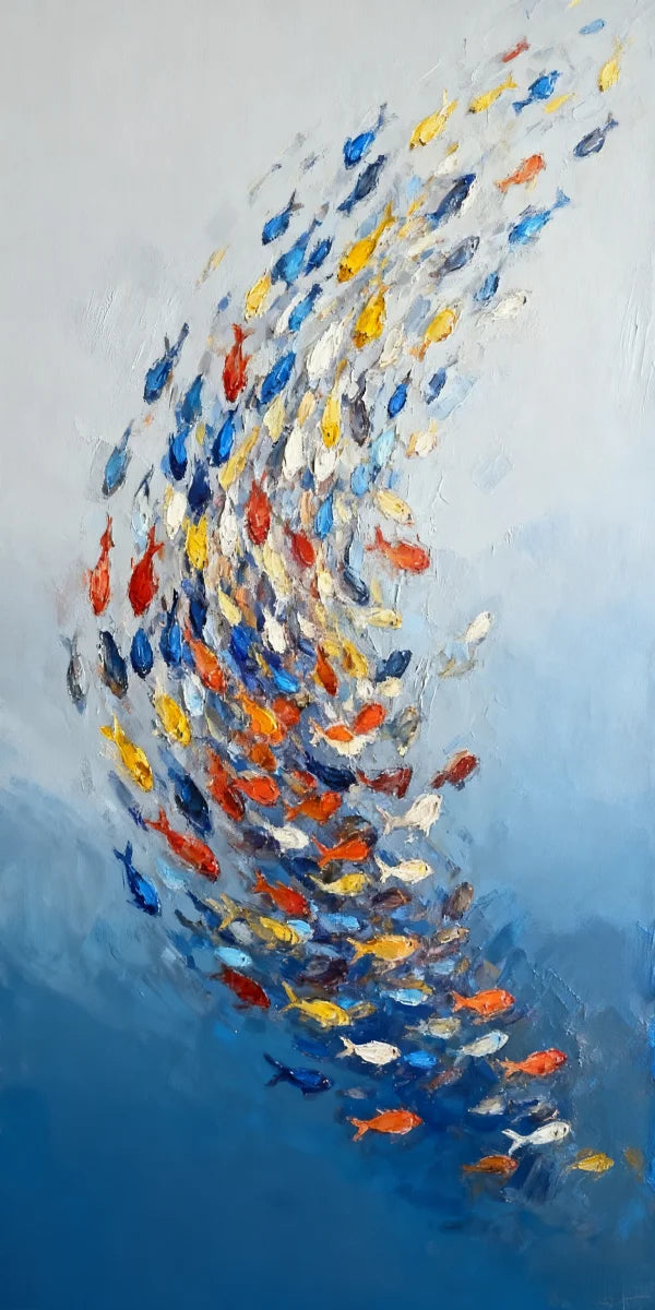 Large Size Abstract Fish Posters Wall Art Nordic Blue Sea Fish Print For Living Room Fish School Canvas Painting Home Decor Peaceful Pleasures Health and Wellness 4 50x100cm