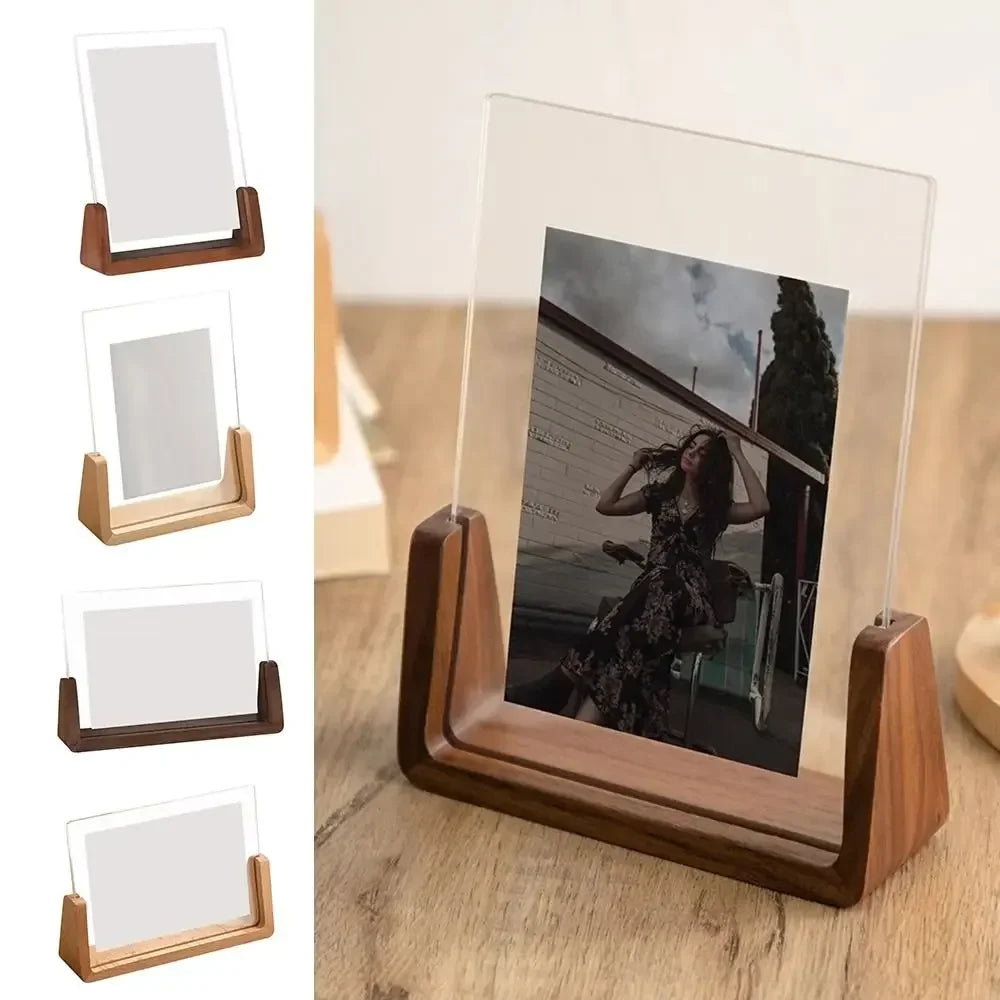 Acrylic & Wood Desktop Photo Frame | Walnut Beech U-Shape