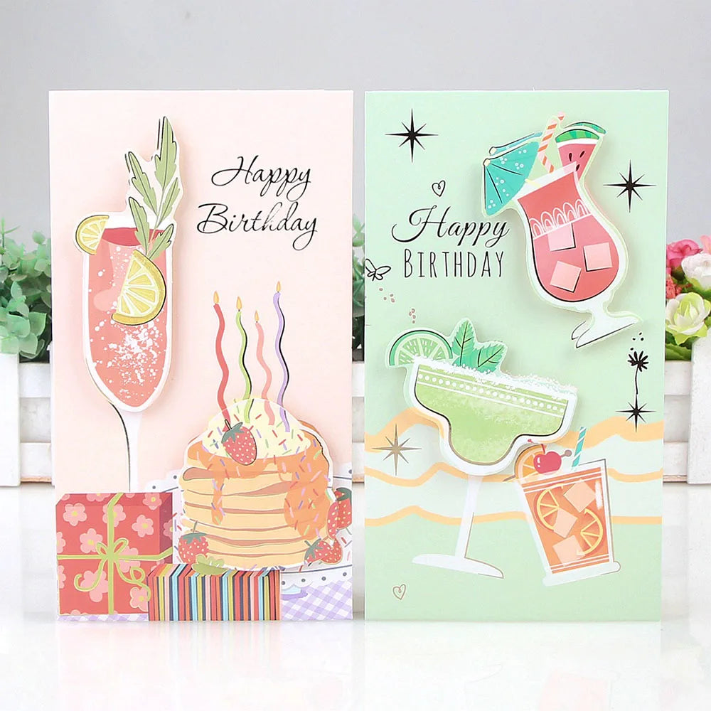 8 Sheets Birthday 3D Student Greeting Card Stamping Wishes Message