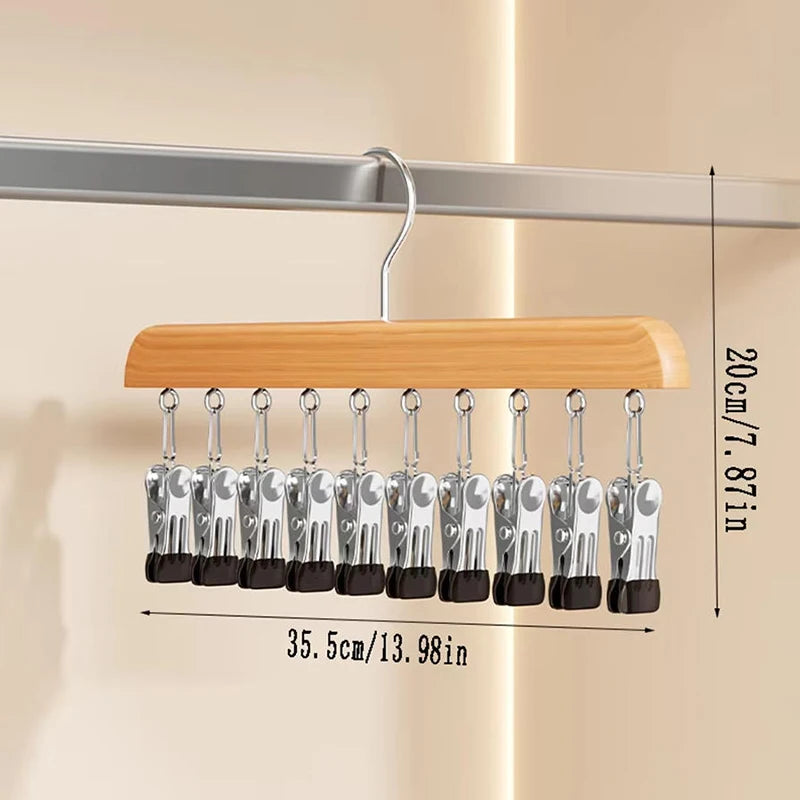 Bamboo Legging Hanger Organizer with 10 Clips – Space-Saving Closet Hanger for Pants & Scarves