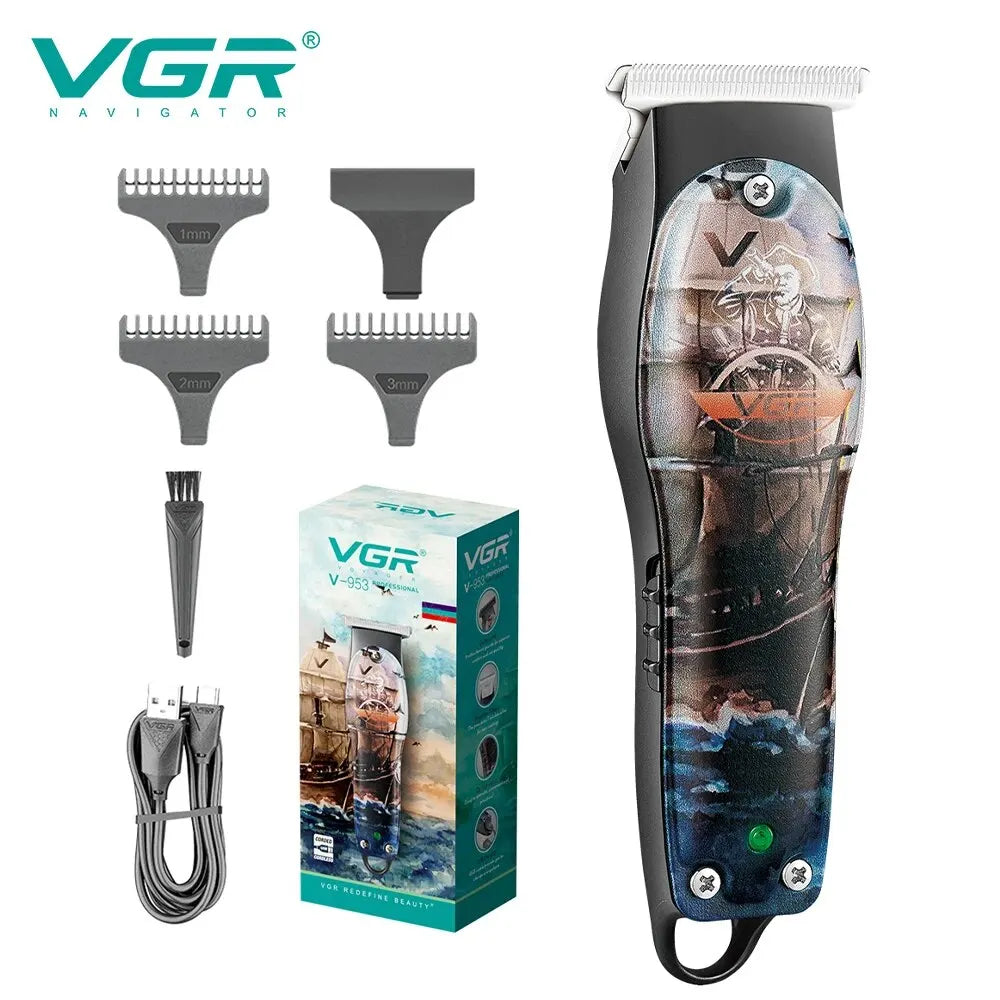 VGR V-953 Low Noise Beard Trimmer and Hair trimmer Professional Hair trimmer Charging wireless Personality Graffiti trimmer Peaceful Pleasures Health and Wellness doodle V-953