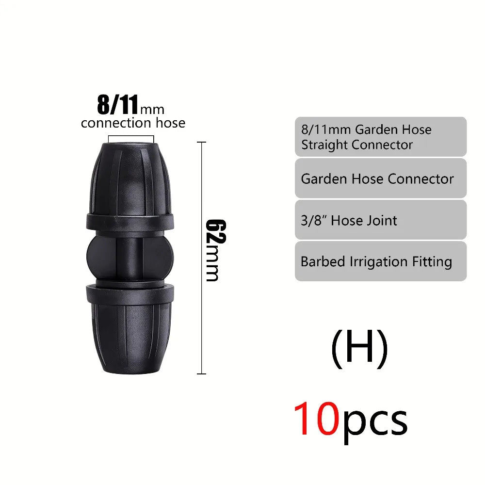 10pcs Garden Elbow End Plugs Pipe Adapter Irrigator Fitting 3/8" To 1/4" Hose Connector 8/11 To 4/7mm Barbed Lock Tee Straight Peaceful Pleasures Health and Wellness H