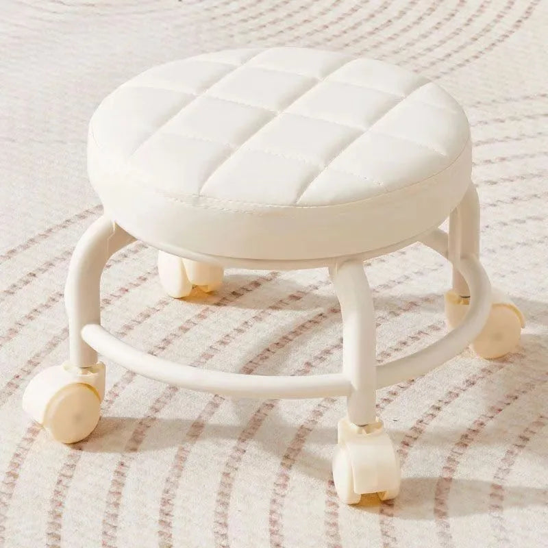 Pulley, Low Stool, Universal Wheel, Small Stool, Seat with Wheels, CHILDREN'S Multi-functional Shoe Changing Stool, round Stool Peaceful Pleasures Health and Wellness WHITE