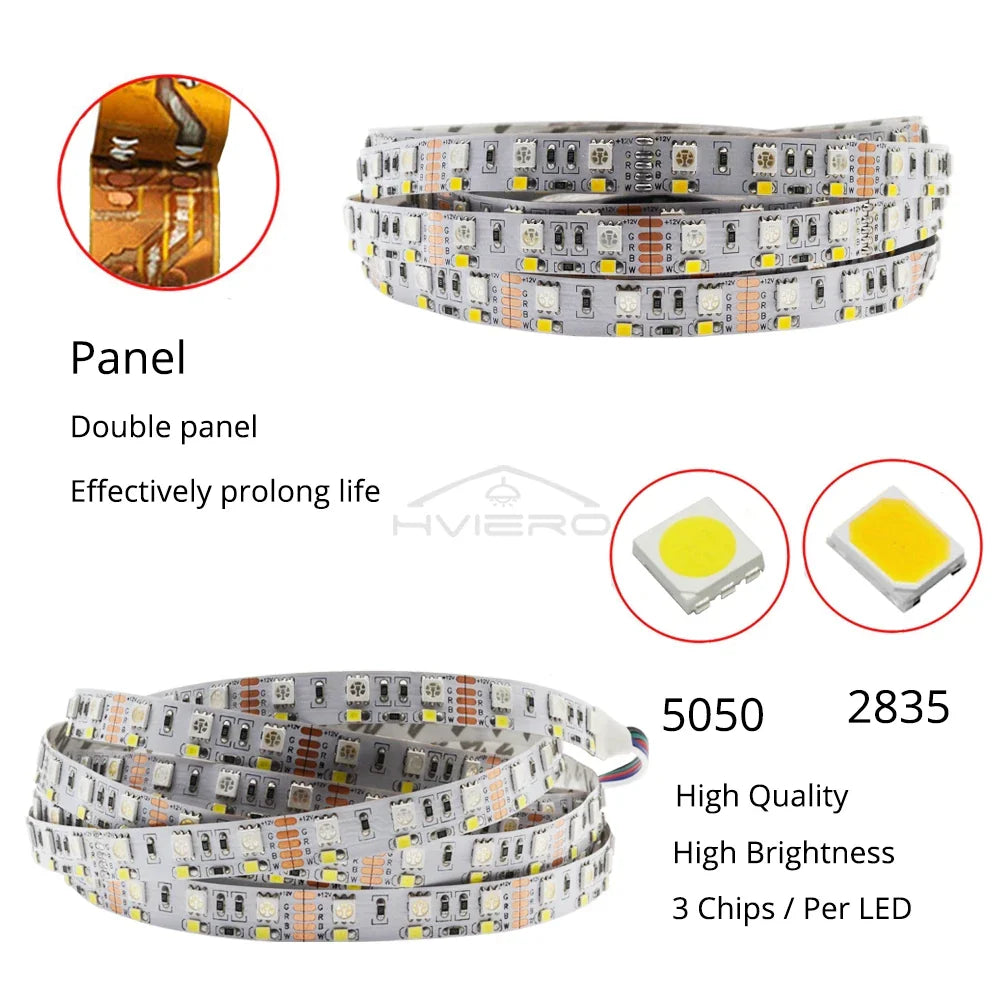 5M Double Row RGB LED Strip Light SMD 5050 DC 12V Flexible Neon