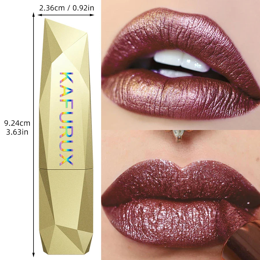 KAFURUX Red Metallic Glitter Lipstick – Waterproof Shimmer Lip Glaze