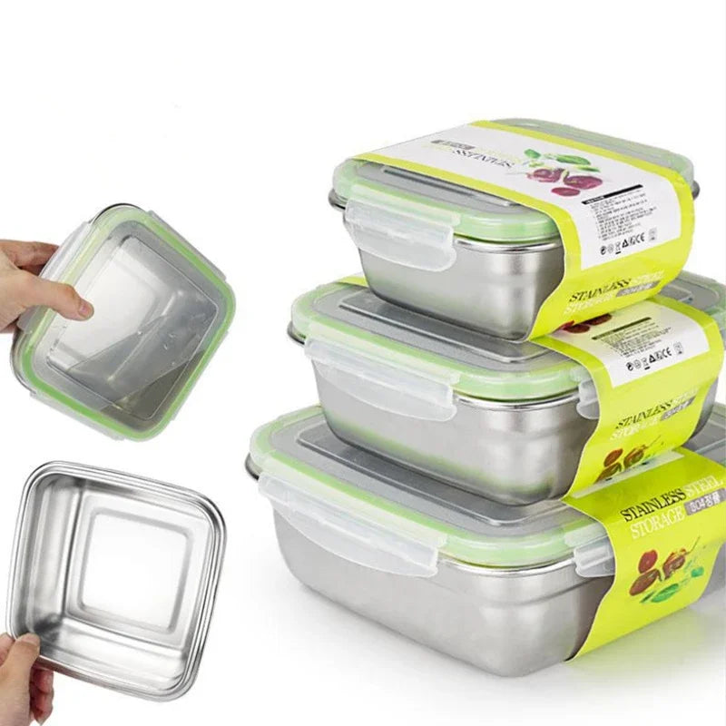 3-Piece Stainless Steel Food Containers Set 400/750/1200ml