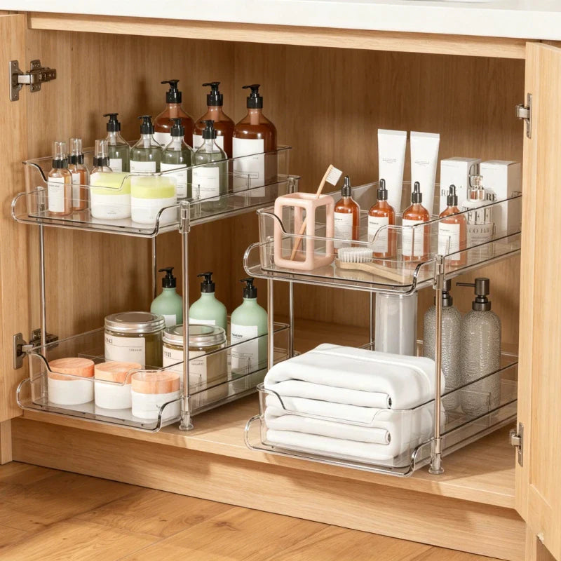2-Tier Sliding Under Sink Organizer – Acrylic Cabinet Basket