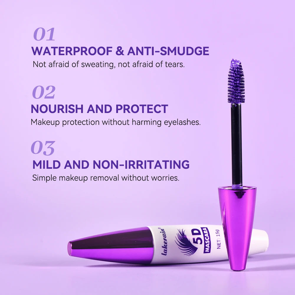 Lakerain 5D Mascara Eyelashes Lengthening Long-Lasting Intense Black Waterproof Nourishing Smudge-Proof Mascara Eye Makeup Peaceful Pleasures Health and Wellness