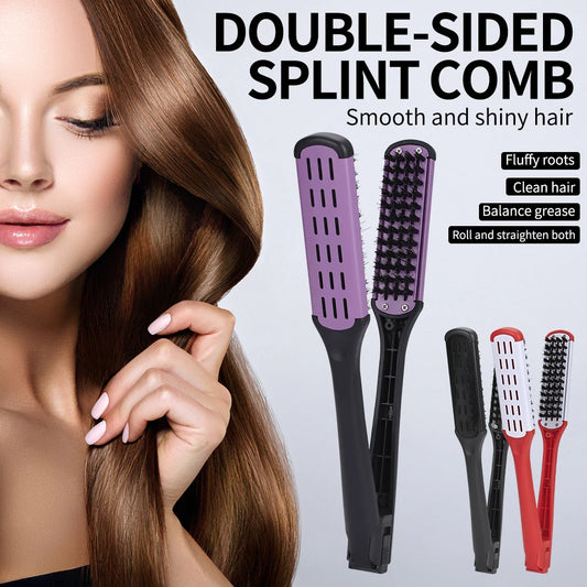 Professional V-Shape Hair Straightening and Curling Brush - High-Temperature Pure Boar Bristle Multi-Functional Styling Comb Peaceful Pleasures Health and Wellness