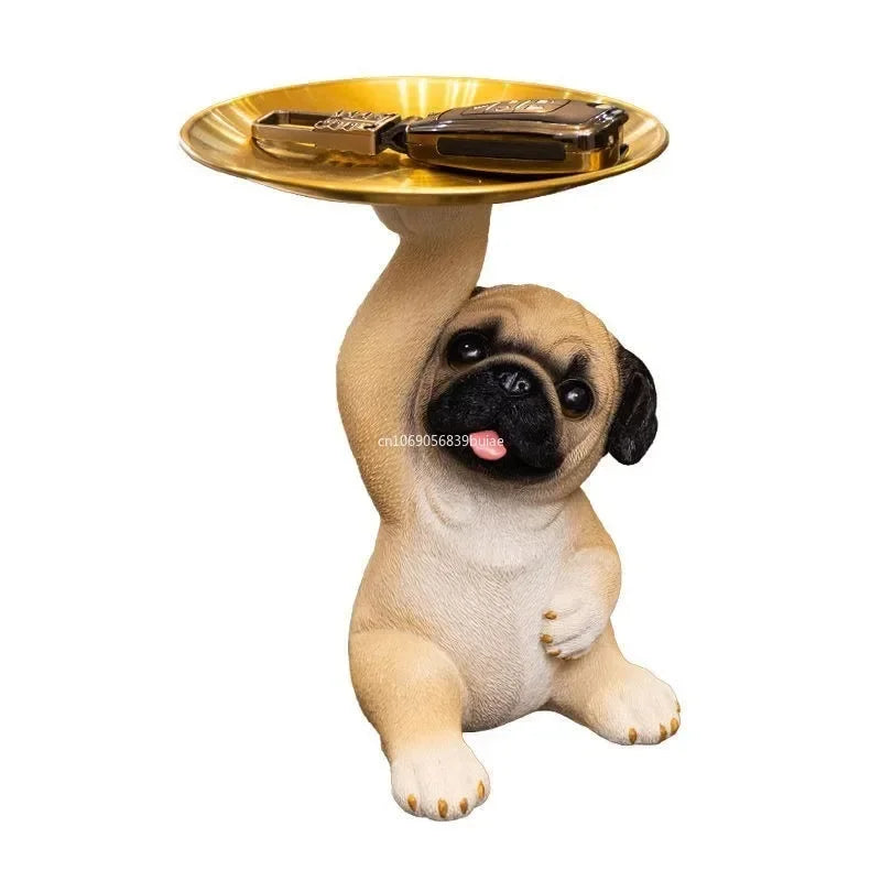 Creative Pug Statue Storage Tray Cute Dog Key Candy Snack Storage Plate Animal Sculpture Ornaments Office Tabletop Decor муравьи Peaceful Pleasures Health and Wellness