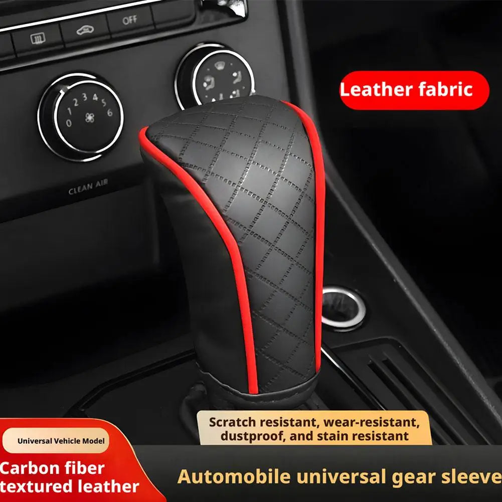 Car Gear Shift Cover Universal Bovine Leather Breathable Carbon Fiber Pattern Auto Gear Knob Cover Car Interior Accessory Peaceful Pleasures Health and Wellness