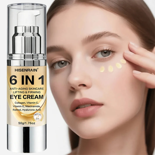 HISENRAIN 6-in-1 Eye Yellow Cream for Dark Circles, Puffiness, Wrinkles & Hydration - Anti-Aging Treatment for Men & Women. Peaceful Pleasures Health and Wellness