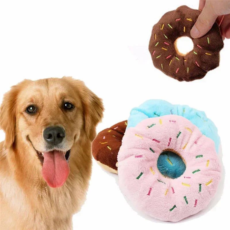 Soft Donut Squeaky Plush Dog Toy | Puppy Interactive Chew Toy