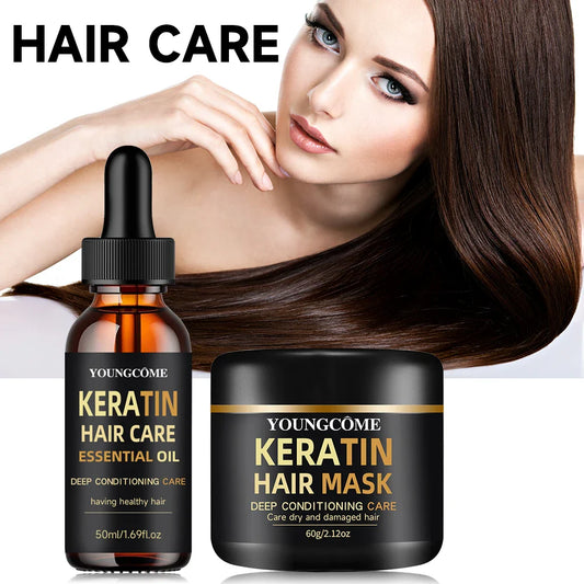 YOUNGCOME Keratin Hair Mask & Essential Oil Set – 5 Min Keratin Hair Treatment Oasis Select
