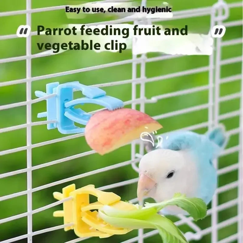 Bird Cage Food Clip Holder – Parrot Fruit & Veggie Feeder 2/4 Pack