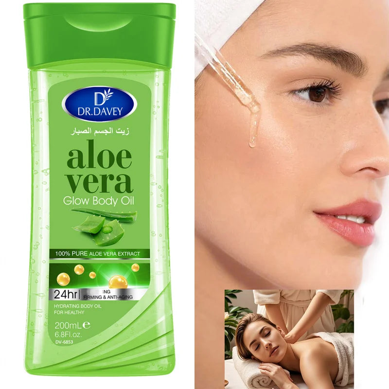 2pcs 200ml DR.DAVEY Aloe Vera Glow Body Oil Body Skin Care Oil Moisturizing Hydrating Care Suitable for All Seasons Body Face Peaceful Pleasures Health and Wellness
