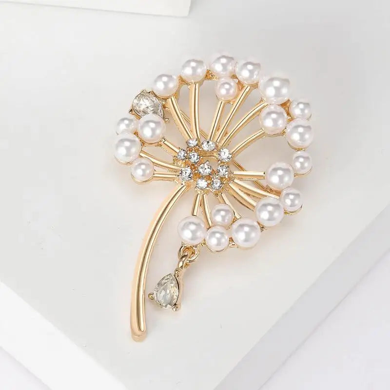 Dandelion Brooch with Pearls & Rhinestones – Plant Pin Gift