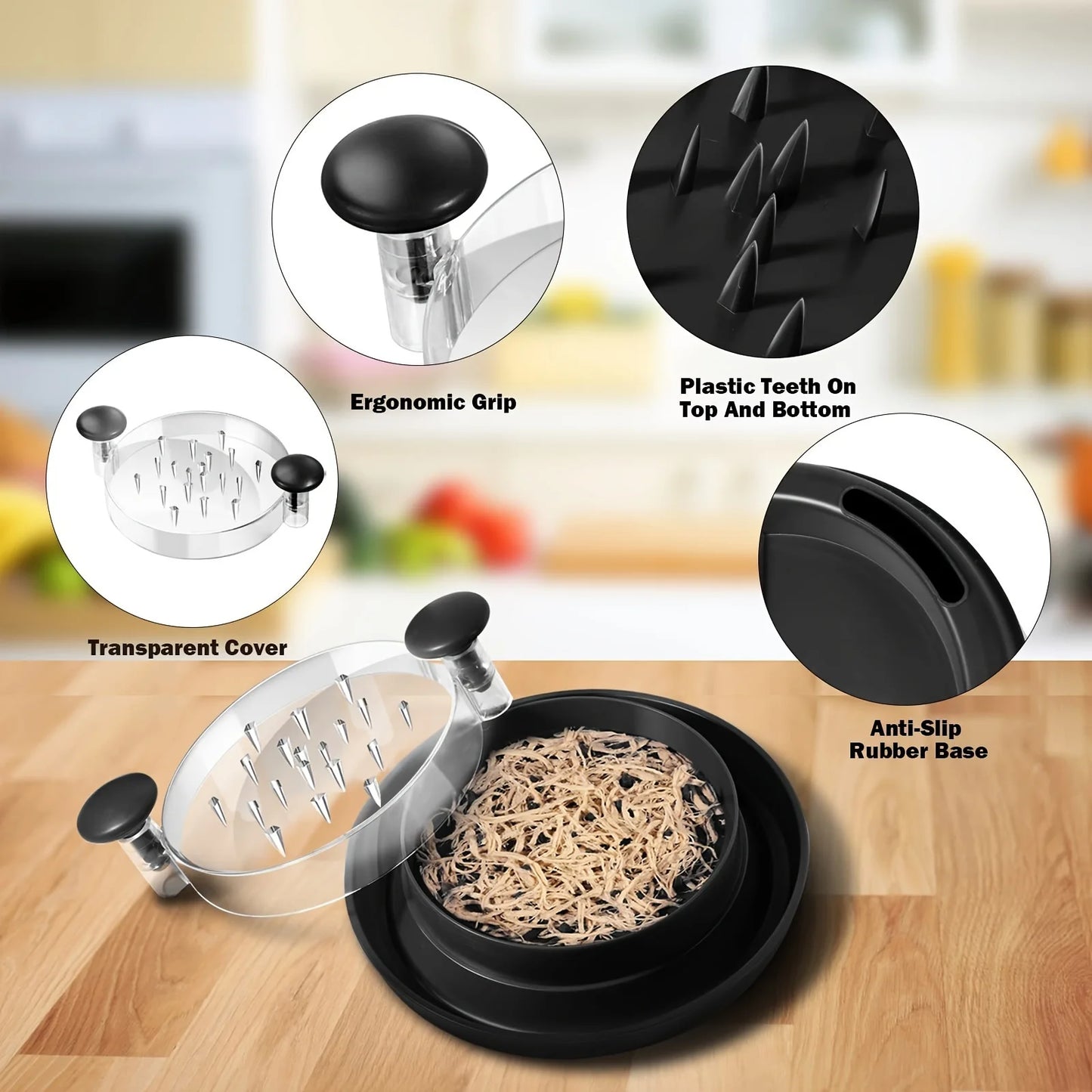 Large Chicken Shredder with Cover | Anti-Slip Rotating Tool