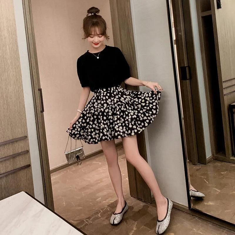 Satin Floral Mini Skirt | Kawaii Harajuku Streetwear Women