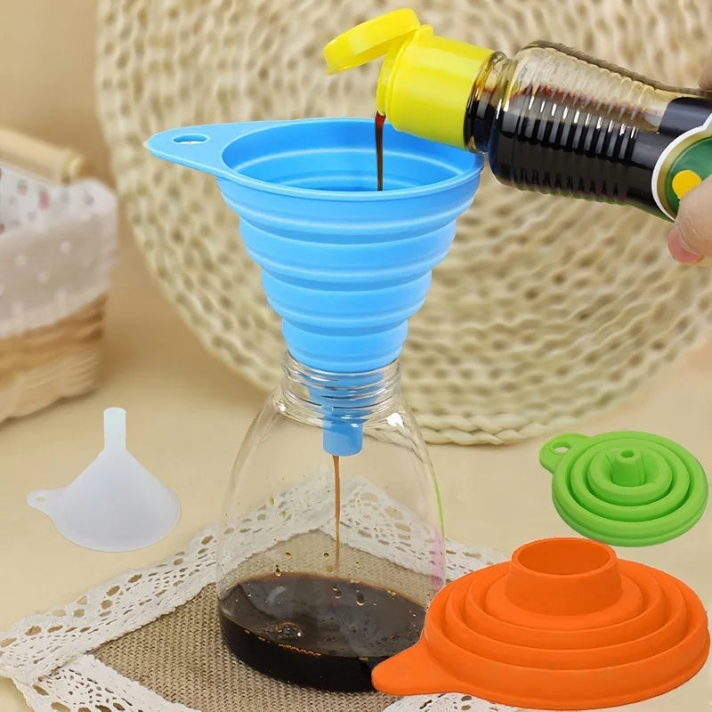 5PCS Foldable Silicone Kitchen Storage Tool, Portable Telescopic Funnel, Easy To Pack Accessories For Easy Storage reusable, non Peaceful Pleasures Health and Wellness