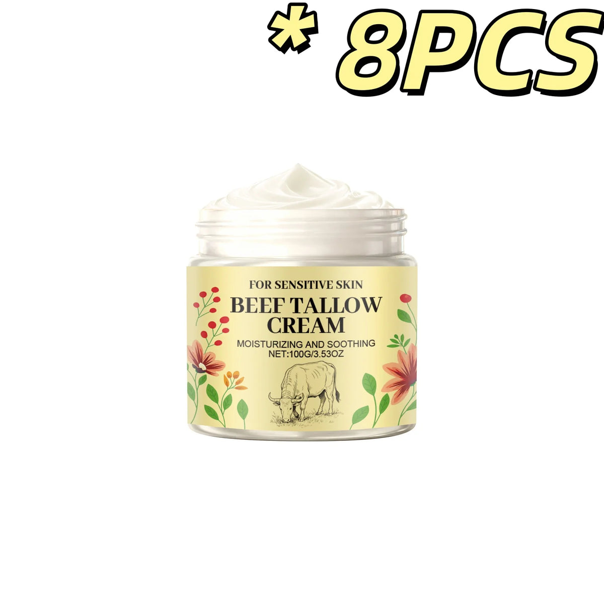 Beef Tallow Body Cream for Moisturizing Skin and Comfort Peaceful Pleasures Health and Wellness 100g X 8PCS