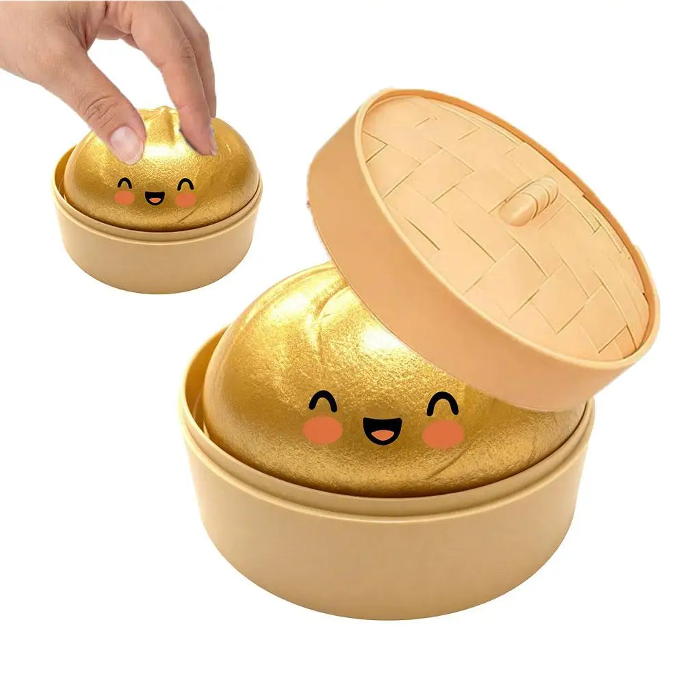 Colorful Dumpling Squeezable Toy Stress Relief Toy Squeezy Dough Ball with Steamer Stress Glitter Dumpling Squeeze Toy Peaceful Pleasures Health and Wellness C