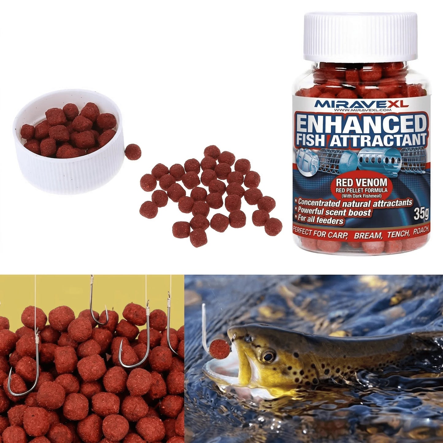 MIRAVAL Enhancer Fish Attractant Red Pellet Bait High Protein Concentrated Scent Carp Bream Roach Feeder Fishing Accessories Peaceful Pleasures Health and Wellness