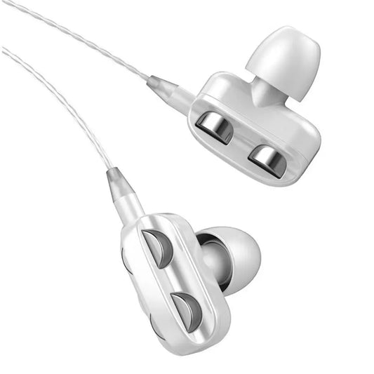 Double Dynamic Coil In Ear Type Stereo Earphones Plug-Type 3.5mm Earphone Bass Earbuds Wired Headset Wired Headphone Peaceful Pleasures Health and Wellness white