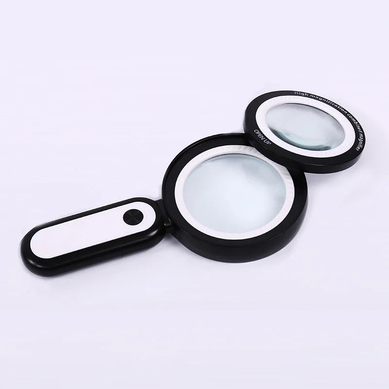Handheld Combinable Dual Lens with Led Light 10X 30X Magnifying Glass for Elderly Reading and Maintenance Peaceful Pleasures Health and Wellness
