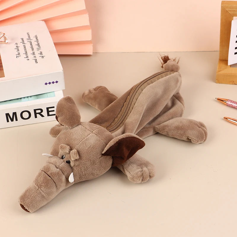 Cute Animal Plush Pencil Case – Lion Tiger Bear Pen Pouch