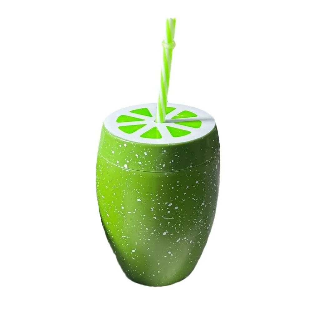 Lovely Cartoon Fruit Straw Cup Strawberry Pineapple Food Grade Plastic Drinkware Tea Milk Juice Multicolor Fruit Cup Summer Peaceful Pleasures Health and Wellness green-lemon <0.25L